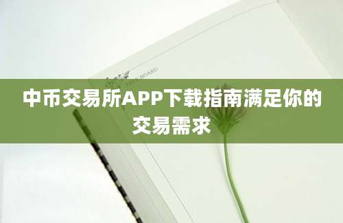 中币交易所APP下载指南满足你的交易需求